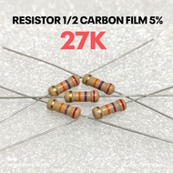 (10 PCS) RESISTOR 1/2W 1/2WATT 27K 27K KILO CF 5% ROHS