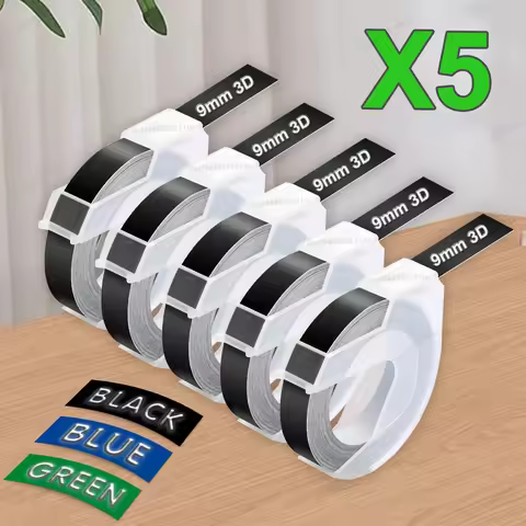 1/3/5PK Compatible Dymo 3D Embossing Tape for Dymo 12965 Motex E101 B90 Label Printer 9mm Adhesive D