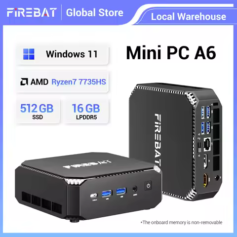 Firebat A6 Mini PC AMD Ryzen7 7735HS 8-core 16-thread Computer 16GB LPDDR5 RAM 512GB SSD WiFi 6 BT5.