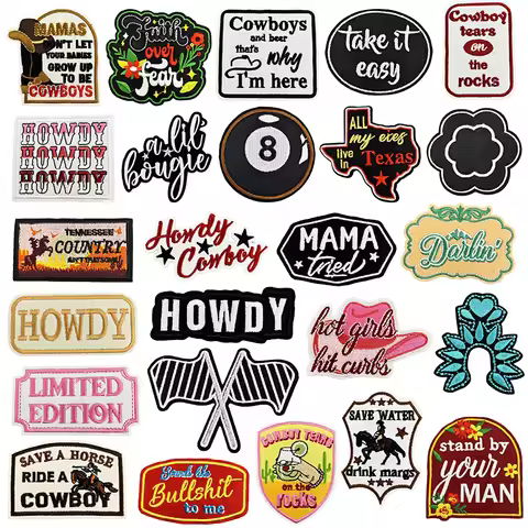 10PCS/Lot Western Cowboy Cowgirl Iron On Patches For Clothing thermoadhesive Patch On Jeans Howdy Ma