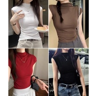 ✅【READY STOCK】Bella Sexy Half Turtleneck Solid Color T-shirt For Women Summer Slim Fit Style Sleevel