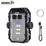 BORUiT LED Keychain Flashlight Rotatable Type-C Rechargeable Torch Magnet UV Work Light Cap Clip Lig