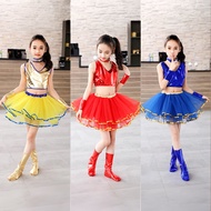 ชุดเต้นเด็ก พร้อมส่งในไทย ชุดเชียร์ลีดเดอร์ แดง เหลือง น้ำเงิน ชุดเซ็ต กระโปรงฟู สีสวยสดใส ชุดเอวลอย กิจกรรมเด็กอนุบาลเด็กโต
