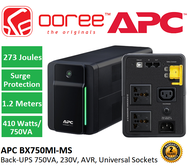 APC UPS BX750MI-MS 750VA, 230V BACK UPS AVR UNIVERSAL SOCKET WITH BATTERY BACKUP * UNINTERRUPTIBLE P