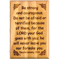Bible Verse Fridge Magnets, Strong & Courageous - Deuteronomy 31:6, 1.6" x 2.5" Olive Wood Religious