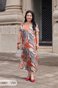 Đâm Voan Tơ Tằm nữ Trung niên Thành Duyên bông tay con xẻ tà thoáng mát - D001