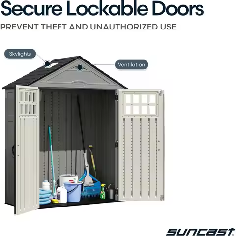 6x3 Ft Standing Storage Shed, Resin Plastic Outdoor Garden Shed with Floor, Windows, Skylight and Lo