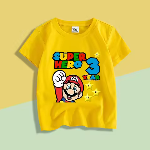 Super Marios Bros Children T-Shirt Anime Birthday Number 1-9 Boy Girl Clothes Kid Kawaii Anime Littl