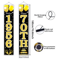 Black Gold Glitter 70th Birthday Porch Banner Retro 1956 Vintage Birthday Door Couplet with Balloons