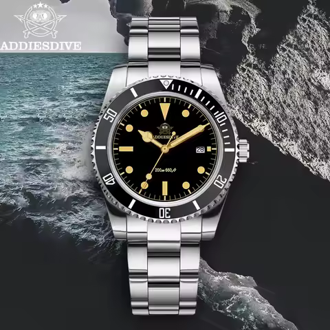 ADDIESDIVE 39mm Hot Watch For Men Display Calendar C3 Green Luminous 20Bar Waterproof Quartz Dive Wa