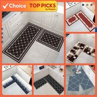 2-in-1 Kitchen Carpet Set | 3D Printed Tile Pattern | Modern Non-Slip Mat | Alas Kaki Dapur Permaida
