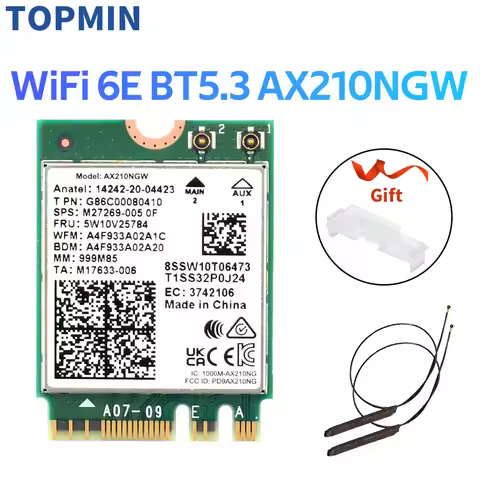 5374Mbps AX210NGW Wifi 6E M.2 NGFF Wireless Card Bluetooth 5.3 AX210NGW Network Card 2.4G/5Ghz 802.1