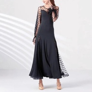 Cross-Border Fashion Elegant Women's Polka Dot Lace Stitching Long-Sleeved Long Skirt Lantern Sleeve