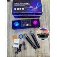 PROFESSIONAL LIVE BROADCAST SOUND CARD SOUND SYSTEM AND WIRELESS MICROPHONES SET KARAOKE SPEAKER