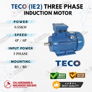 TECO MOTOR 3 PAHSE INDUCTION MOTOR (IE2) 0.55KW (0.75HP) B3 B5 ELECTRIC MOTOR 4 POLE 6 POLE