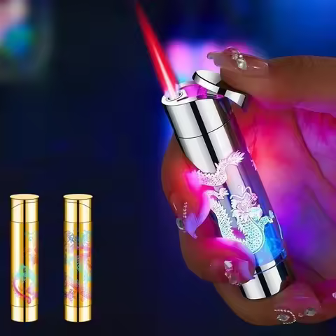 Windproof Portable Inflatable Lighter Metal Powder Flame Butane Gas Mini Outdoor Lighter Cigarette A