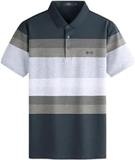 MMLLZEL Breathable men's casual POLO shirt mulberrys silk striped short-sleeved T-shirt summer lapel (Color : D, Size : XXXXL code)