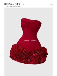 HEZA Red French Style Hot Bé Gái Crop Top And Skirt Set Womens Summer High Waist Floral Print 3D Ros