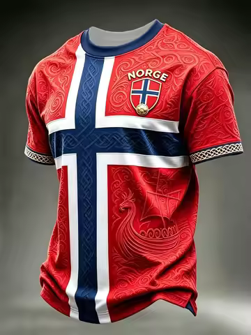 Norway Football T Shirt Men Viking Graphic Norge Cross Printed Jersey Tees Summer Short Sleeve Retro