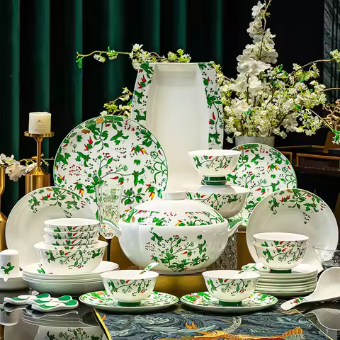 Chinese Style Luxury Plates Dinner Sets 70 Pcs For 8 People Fine Bone China Dinnerware Set Vajillas 