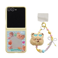 เคสโทรศัพท์สร้อยข้อมือกระจกหมีกำมะหยี่ลายการ์ตูนสำหรับ Samsung Galaxy Z Flip 5 6 Z Flip6 ZFlip 6 ZFl