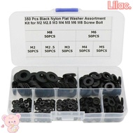 VIOLETLILAC 350pcs Nylon Flat Washer Gasket Black Insulation Ring M2 M2.5 M3 M4 M5 M6 M8