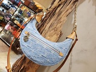 LV Monogram Denim Loop Bag 二手 牛仔 老花  月亮包