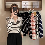 🎀สินค้าแนะนำ 🎈พร้อมส่ง 🎶เสื้อไหมพรมคอปกแขนยาว เสื้อแขนยาวคอปก เสื้อไหมพรมลายทางคอปก81018