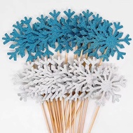 LILIN Snow Cake topper made of white glitter paper and snowflakebiru Snow flake toper children's bir