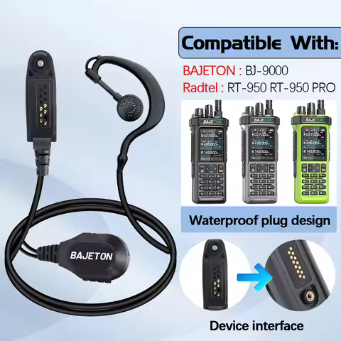 BAJETON BJ-9000 Walkie Talkie Headphone WaterProof Headset Large PTT Button Mic Earpiece For Radtel 