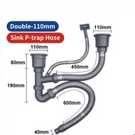 Stainless steel kitchen double sink p-trap hose and sink Strainer drainer Anti return odor