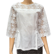 เสื้อลินินผู้ใหญ่แต่งลูกไม้คอตตอนนิ่ม อก 38" 40" 42" 44" 46" 48" 50" อินกะออย In Ka Oil สีม่วง/ขาว/ฟ