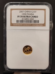 (NGC PF70 滿分) 2007年中國熊貓金幣發行25周年紀念金幣套裝-其中1990年圖案設計一枚1/25安士(盎司)