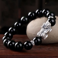 Obsidian Pure Silver String Female Men's Transfer Hand 999 Lucky Pixiu Buddha Beads Agate Beaded Bra