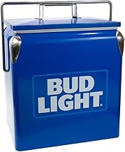 Bud Light King of Beers Retro Ice Chest Cooler with Bottle Opener 13L (14 qt), 22 Can Capacity, Yell