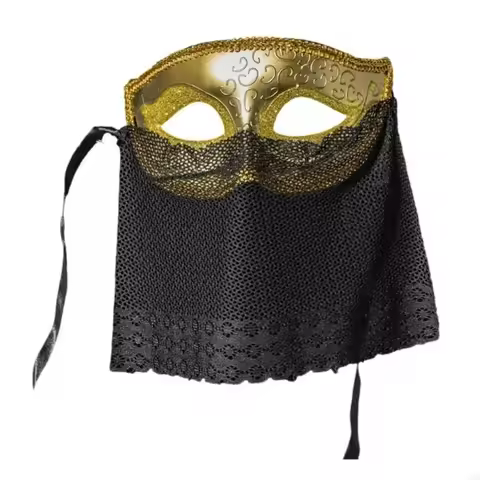 Creative Venice Singing Mask Retro Style with Veils Half Face Mask Hollowed-out Face Cover Halloween