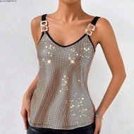 BACKSTREET4FZS Glitter Sequined Tank Top - Elegant V-neck & Loose Fit