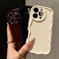 3pcs Solid Color New Flat Print Cream Bordeaux Red Black Beige Wavy Edge Soft Shell Compatible With 