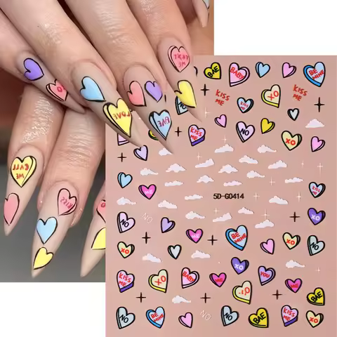 1pcs Featuring Heart & You-Themed Patterns Nail Art Sticker Red Lip Rose Design Nail Decals Valentin