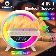 Wiresto 4 In 1 Bluetooth Speaker Colorful Night Lamp 10W Multifunctional Wireless Charger LED Atmosphere RGB Night Light Alarm Clock Desk Lamp Bluetooth Speaker Wireless Charging Modern Speaker