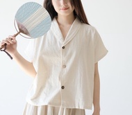 【棉質手工藍染】法式領寬鬆/舒適肌理襯衫