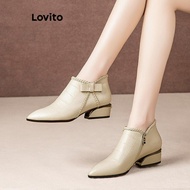 Lovito Elegant Plain Chelsea Bow Tie Side Zipper Mid Heeled Short Boots Fashion Versatile Fashion Bo