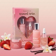 VDAY LIMITED STRAWBERRY VANILLA TRIO TRAVEL SET FOXY AFFAIRS - KITTY SCRUB RINSE DROPS FEMININE INTI