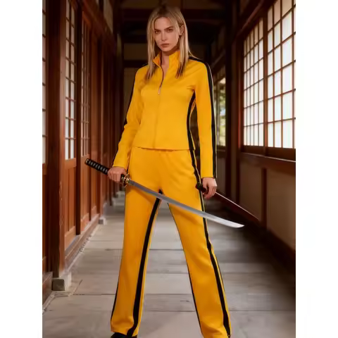 Israel Movie Kill Bill Uma Thurman The Bride Cosplay Costume Yellow Sporty Leotard Overcoat Pants Ou