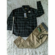 KEMEJA FV76ZA Boys' flannel shirt + long chinos set 1-14 years | BOYS' SHIRT SET 3 4 5 6 7 8 9 10 11