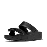 FitFlop LULU Glitz-Bow Leather Slides - All Black (E1H-001)