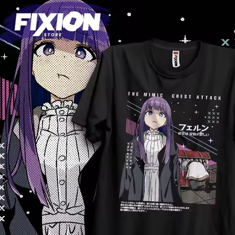 Frieren – Fern Cara y Mimic Anime T Shirt Manga Gift For Anime Lover All Size Cotton