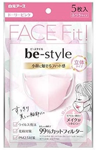 Be-style Three-dimensional Type Mask Normal Size Dolly Pink (5 pieces) Hakugen Earth