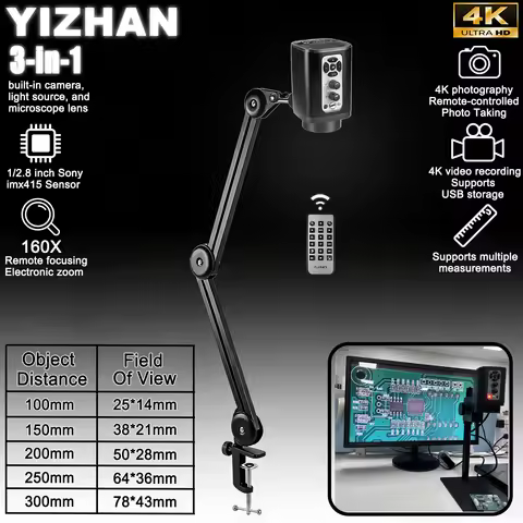 YIZHAN 3-in-1 4K Electronic Microscope For Soldering, 160X Long Working Distance Digital Microscope,