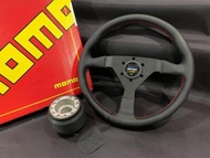 ครบชุดพวงมาลัยSpoon หนังดำ ก้านตรง ขนาดวง13.5นิ้ว ด้านสีแดง พร้อมคอตรงรุ่นพร้อมใช้งาน สินค้าพร้อมส่